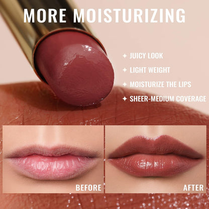 Oulac Moisturizing Shine Red Lipstick for Women, 2 in 1 Tinted Lip Balm for Winter, Hydrated Juicy and Glossy Lip Color for Dry, Cracked and Chapped Lips, Vegan 2.2g/0.07oz (02)