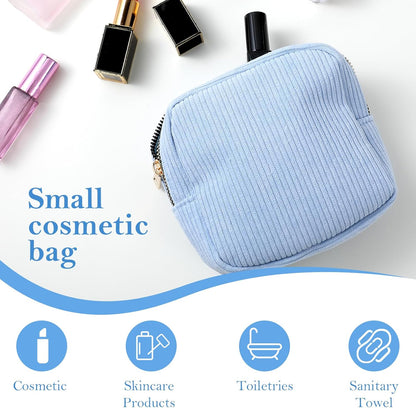 Period Bag for Teen Girls, Sanitary Napkin Storage Bag, Menstrual Bags, Corduroy Tampon Holder, Makeup Pouch with Zipper, Portable First Period Pouch (Sky Blue)