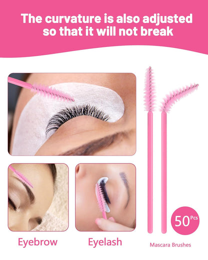 Buqikma Lash Shampoo - 60ML Lash Cleanser with Fan Brush, Rinse Bottle and 50 Pcs Mascara Brush, Rich Foam Wash for Eyelash Extensions at Home (Pink)
