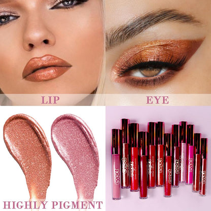 evpct 2Pcs Bronze Gold Nude Gold Matte to Glitter Liquid Lipstick Set for Women Long Lasting Glossy Metallic Shimmer Sparkle Lipstick Lip Gloss 5+14