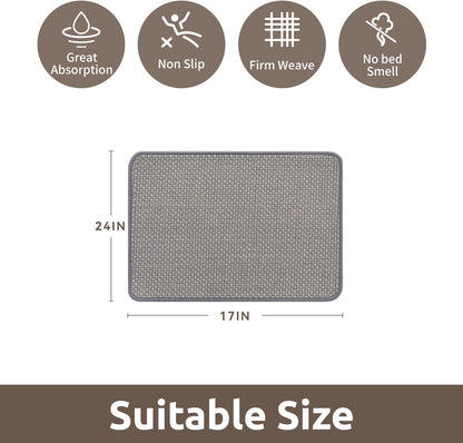 AMOAMI Chenille Bath Mat Super Absorbent Bathroom Mat Quick Dry Bath Mats for Bathroom Rubber Backed Bathroom Rugs Non Slip Washable Fit Under Door, Front of Bathtub, Sink, LIGHTGREY&Beige 17"x24"