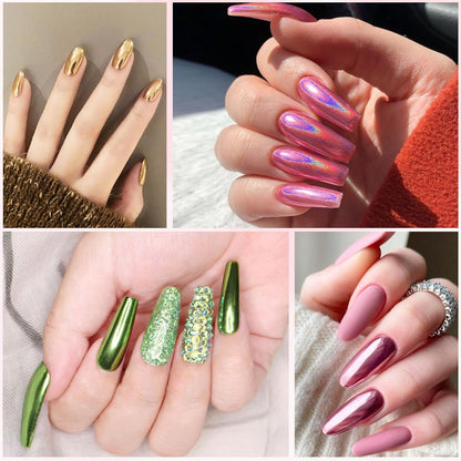 Mirror Chrome Nail Powder Set, 40 Colors Unicorn Iridescent Holographic Chrome Powder, Metallic Gold Silver Red Blue Green Black Purple Brown Chrome Pigment Nail Art Glitter Chameleon Flakes Sequins