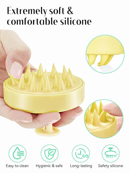 HEETA Scalp Massager with Soft Silicone Bristles - Promotes Hair Growth, Exfoliates Scalp, Removes Dandruff, and Enhances Shampoo Cleansing, Yellow