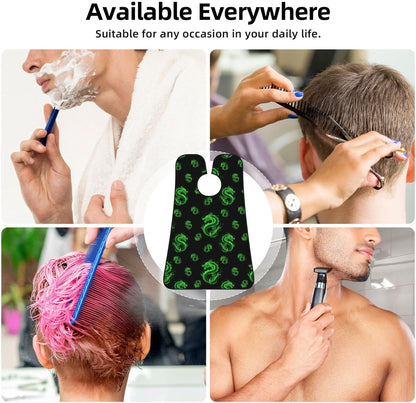 Beard Hair Catcher for Men, Waterproof Shaving Bib Apron Non-Stick, Trimming Tool for Dad Husband, Green Fire Flame Dragon Art Shave Bib