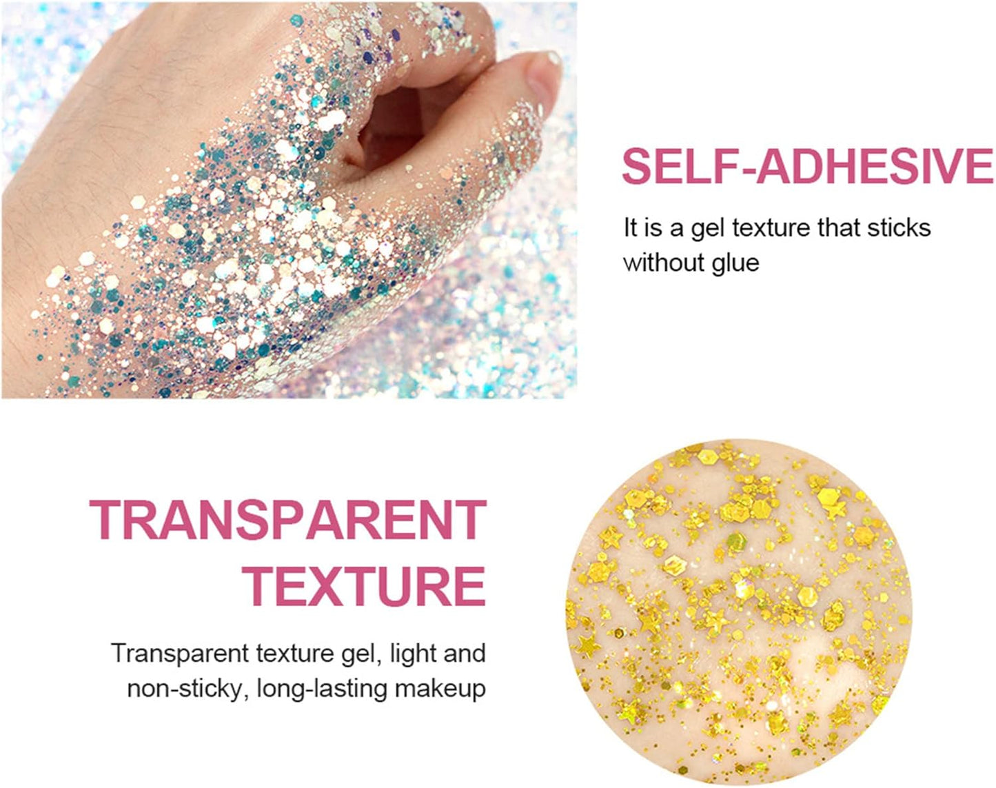 MAEPEOR Chunky Face Body Glitter Gel 19 Colors Mermaid Sequins Holographic Body Glitter Gel Long-Lasting Festival Makeup Glitter Paint for Face Body Hair Nails (30g, 10 Black)