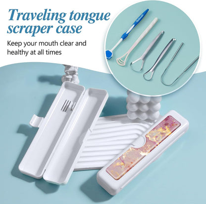 Toothbrush Travel Case - Colorful Pattern, Holder and Covers for Toothbrushes, Includes Tongue Scraper Case