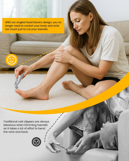 BEZOX Curved Toenail Clippers for Seniors – Safety Lock, Wide Opening, and Anti-Slip Grip Nail Clipper for Thick Nails - Silver