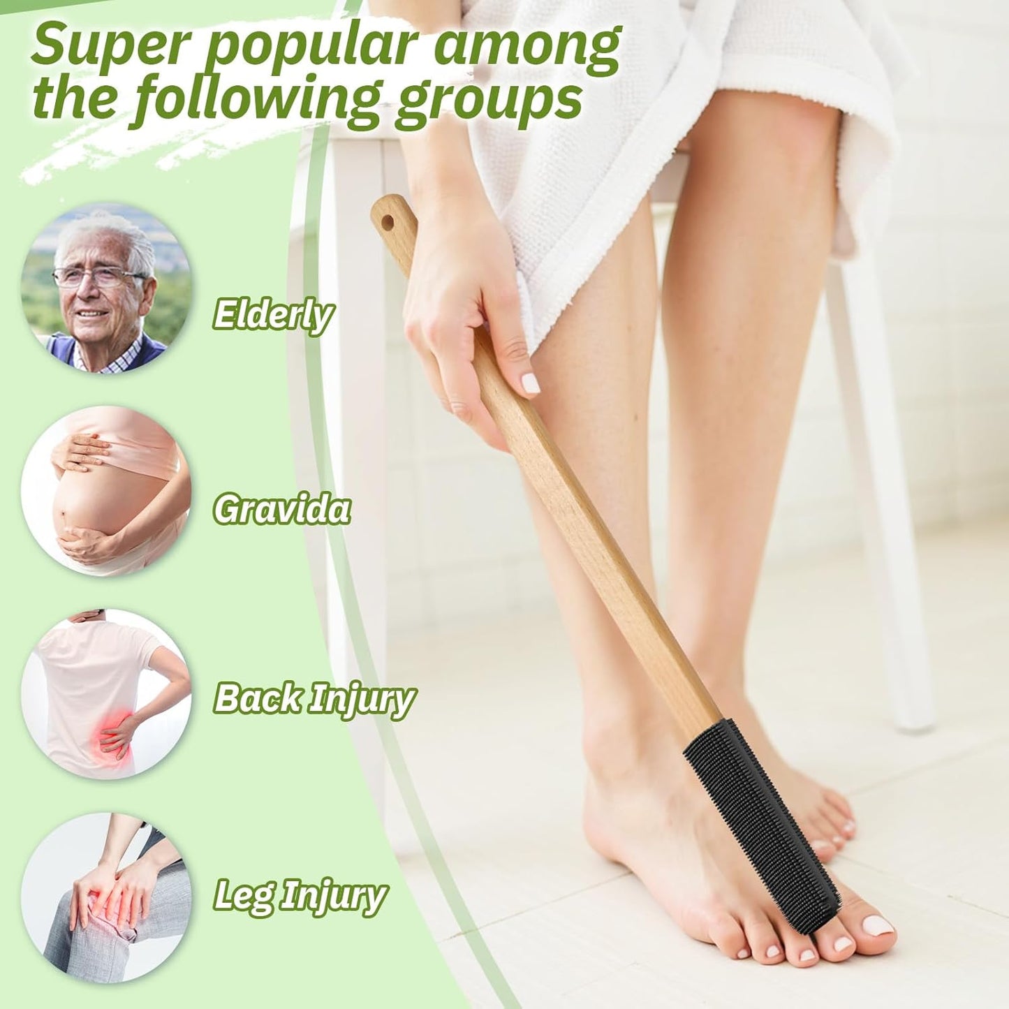 Long Handle Toe Gap Cleaning Brush+Body Shower Brush+Foot Grinder, Silicone Foot Scrubber for Shower, Feet Cleaner Scrub Foot Care for Seniors,Elderly, Men and Women,Black