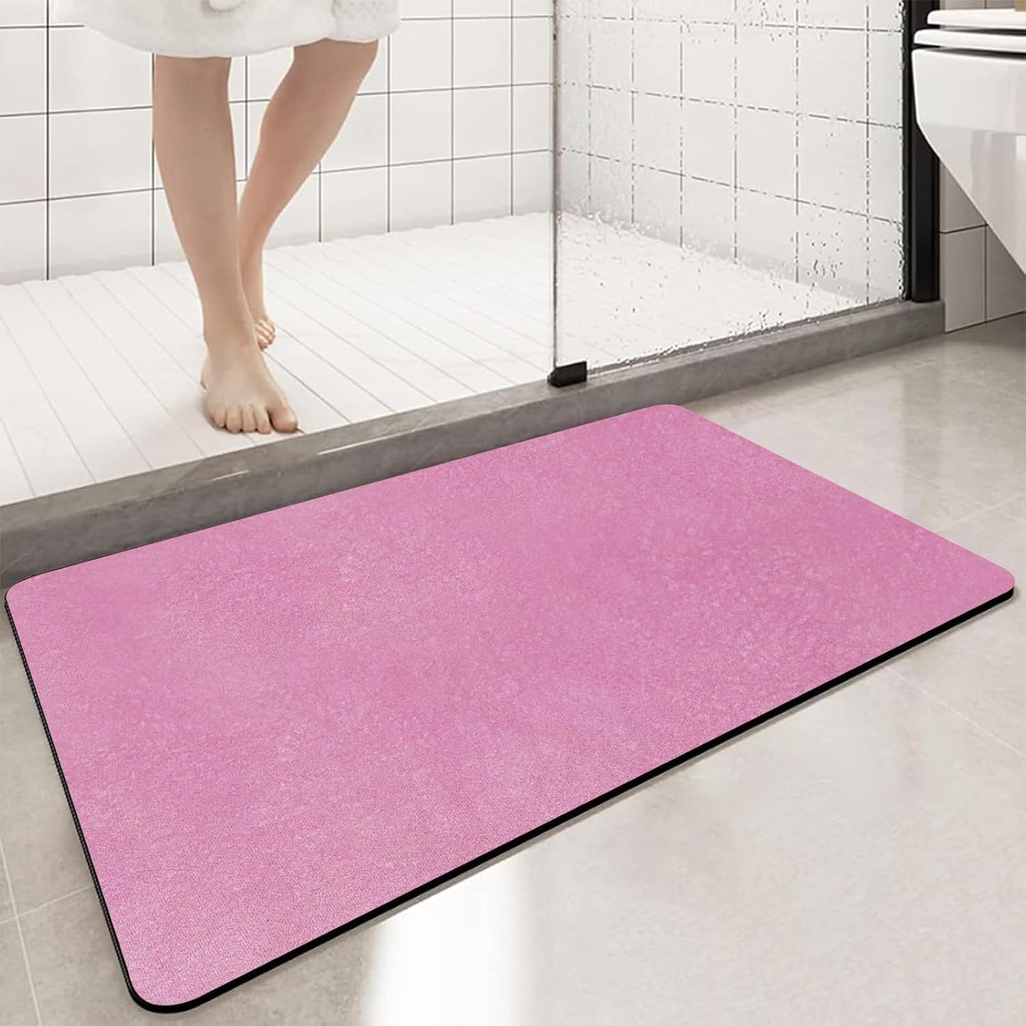 Diatomaceous Earth Bath mat Bathroom Rugs Super Absorbent Quick Dry Non Slip Bath Mat Thin Bathroom Floor Mats Fit Under Door-Shower Rug for in Front of Bathtub Shower, Pink, 15.7"x35.4"