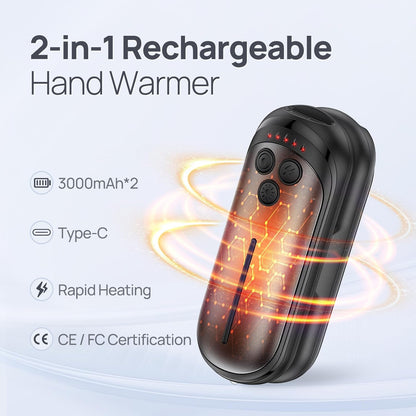Rechargeable Hand Warmers 2 Pack, 6000mAh Electric Hand Warmer Rechargeable, 2 in 1 Portable Hand Warmers with AI Smart Chips, Outdoor, Hunting, Camping for Family for Christmas