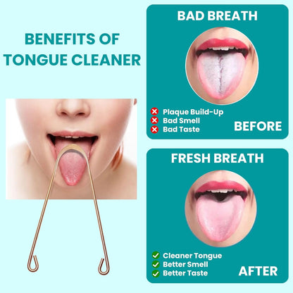2Pcs Copper Tongue Scraper, Tongue Cleaner Set for Adults Kids, Stainless steel Wide Double Blades Oral Tongue Brush Cleaning Scrapping Sweeper for Fresh Breath and Mouth Hygiene Care with Travel Bag
