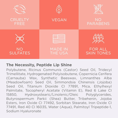 Côte Beauty's Peptide Lip Shine in Branson, Ultra Hydrating & Long-Lasting Coral Plumping Lip Gloss for Women with Hyaluronic Acid, Shea Butter & Jojoba Oil, Vegan & Cruelty-Free, 0.12 Fl Oz