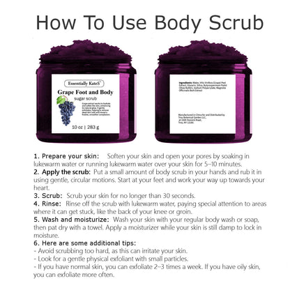 Grape Body & Foot Scrub 10 oz - Improves the elasticity and firmness of skin - Removes dead skin cells, and tighten and tone skin - The best stocking stuffer.