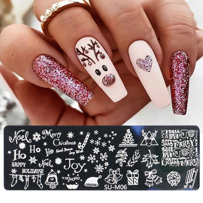 6 Pcs Xmas Christmas Snowflake Nail Stamper Kit with 1 Stamper 1 Scraper, DIY Nail Art Stencil Plates Set