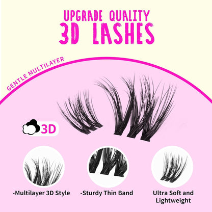 GAQQI Lash Clusters Kit, DIY Lash Extensions Kit 10-14mm Cluster Lashes, Wispy Eyelash Clusters with Lash Bond and Seal+Lash Tweezer+Remover+110pcs Thin Band Individual Lashes (3D-GQ08-KIT)