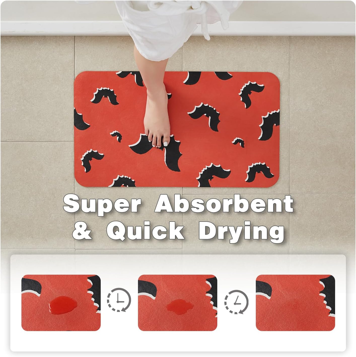 Halloween Bath Mat, Thin Halloween Bathroom Rug Non Slip Quick Dry Bat Bath Mat Fits Under Door Thin Floor Mat Halloween Decor, 17''x30'', Gothic Bats Orange