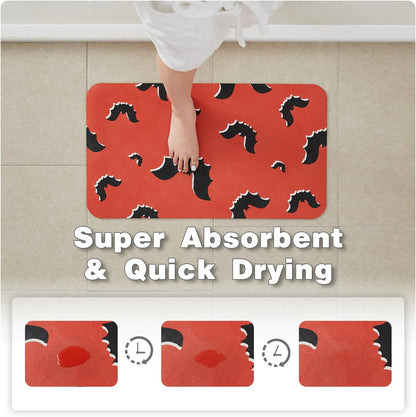 Halloween Bath Mat, Thin Halloween Bathroom Rug Non Slip Quick Dry Bat Bath Mat Fits Under Door Thin Floor Mat Halloween Decor, 24''x36'', Gothic Bats Orange