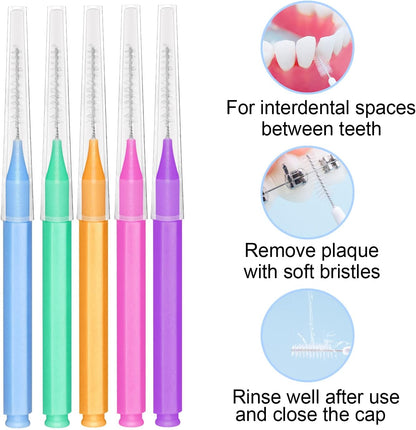 EasyHonor Braces Brush for Cleaner Interdental Brush Toothpick Dental Tooth Flossing Head Oral Dental Hygiene Flosser Toothpick Cleaners Tooth Cleaning Tool (5Colors,50pcs)