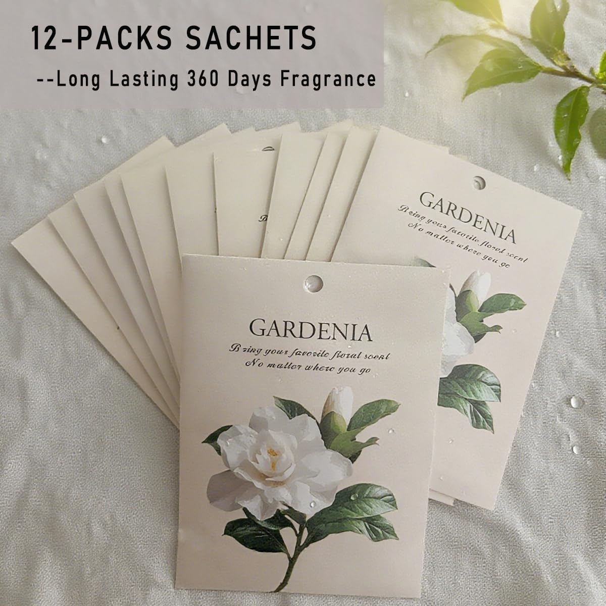 Gardenia Scented Sachet Bags - 12 Pack Home & Car Freshener, Odor Eliminator for Closets, Rooms, Drawers, Wardrobes, Toilets, Long - Lasting 360 - Day Fragrance