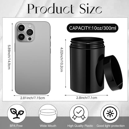 SATINIOR 24 Pieces Empty Clear Plastic Jars with Lids Round Storage Containers Wide Mouth for Beauty Product Cosmetic Cream Lotion Liquid Butter Craft and Food(Black,10 oz)