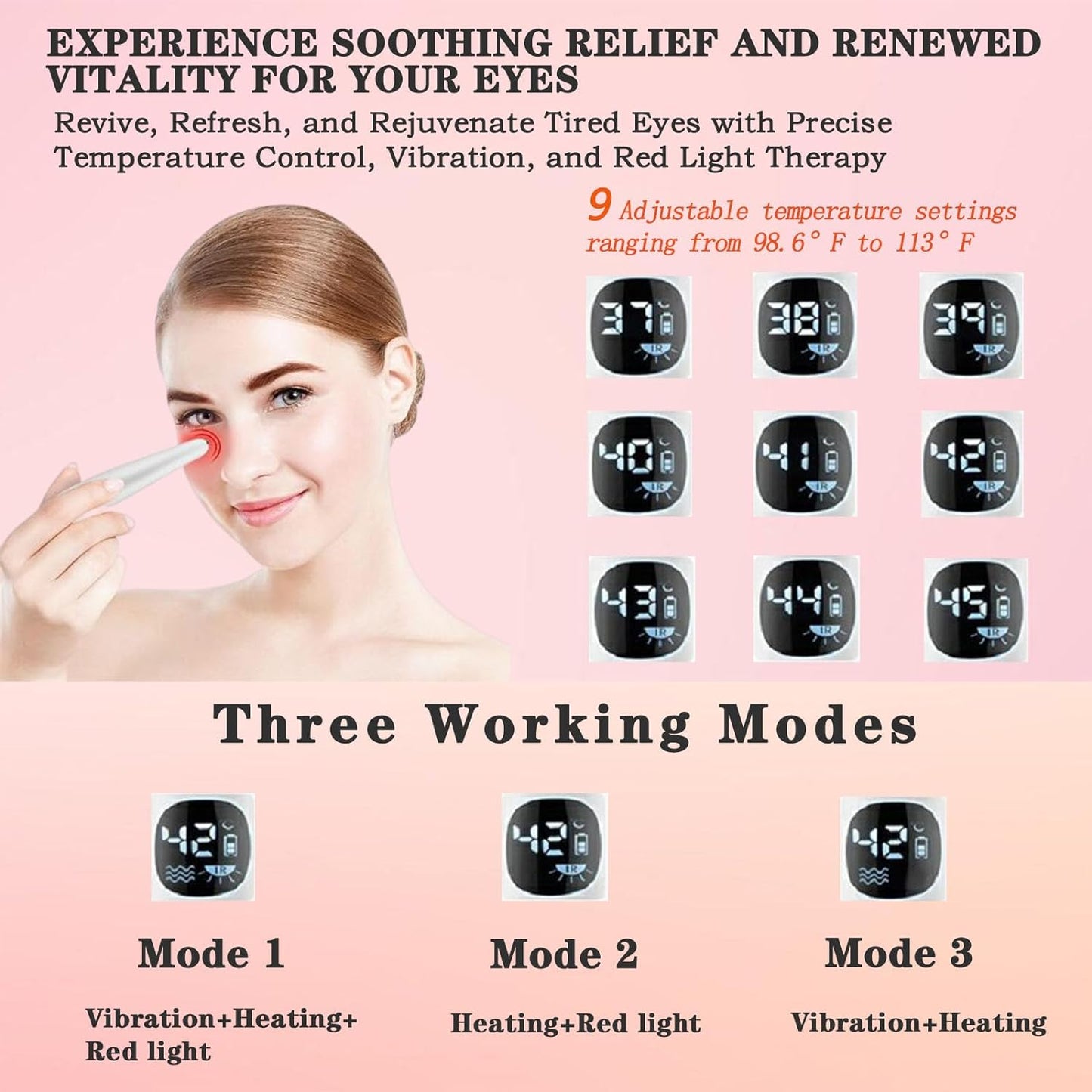 Eye Lift Wand, 3 in 1 Vibrating Red Light 98°F to 113°F LCD Display Eye Massager for Dry Eyes, Dark Circles and Puffiness, Electrical Face, Neck Sculpting Pen for Fine Lines and Wrinkles