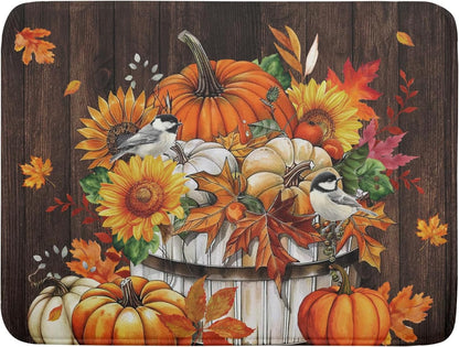 Fall Pumpkin Dish Drying Mat for Kitchen Counter Decor 18x24 Inch Halloween Thanksgiving Dish Drainer Mats Absorbent Reversible Dishes Pad