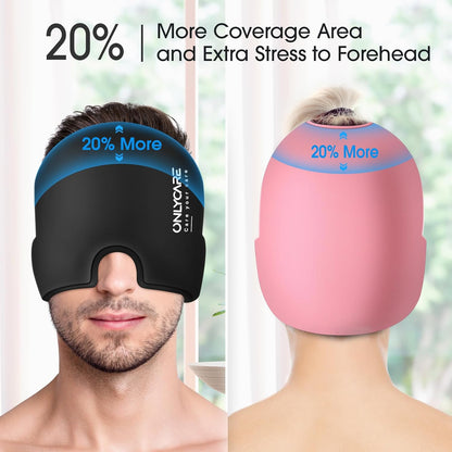 ONLYCARE Migraine Relief Cap,Soothing Migraine Mask,Upgraded Odorless Gel Ice Head Wrap, Hot and Cold Therapy, FSA or HSA Eligible Headache Ice Pack for Tension and Stress(Black & Pink)