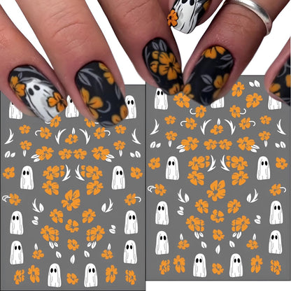 12 Sheets Halloween Nail Stickers for Nail Art 3D Self Adhesive Mummy & Cute Ghost Nail Decals Halloween Nail Stickers with Spider Pumpkin Spider Web Nails Design Flower Nails Supplies for Women Girls
