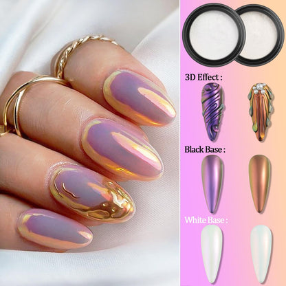 Chrome Nail Powder Set 24 Colors, Mirror Effect Gold Silver Chrome Glitter Powder White Pearl Chrome Powder Iridescent Pigment for Nails Opal Flakes Gold Leaf for Nail Art Decoration