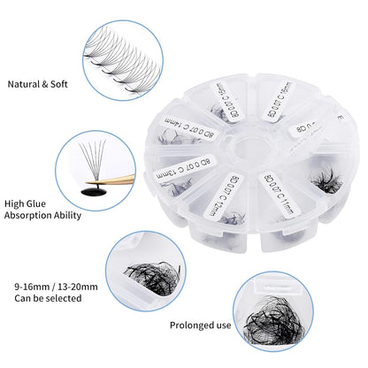 Premade Fans for Lash Extension: 6P, Wendy, Handmade Fans, Pre-made, For Lash-Artists, D, 9-16mm