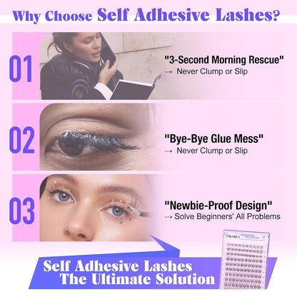 Yawamica Natural Self Adhesive Lash Clusters 10-16mm Reusable Press On Lashes No Glue Needed Eyelash Clusters Invisible Clear Band Pre Glued Cluster Lashes for Effortless Salon Eyelash Extension Look