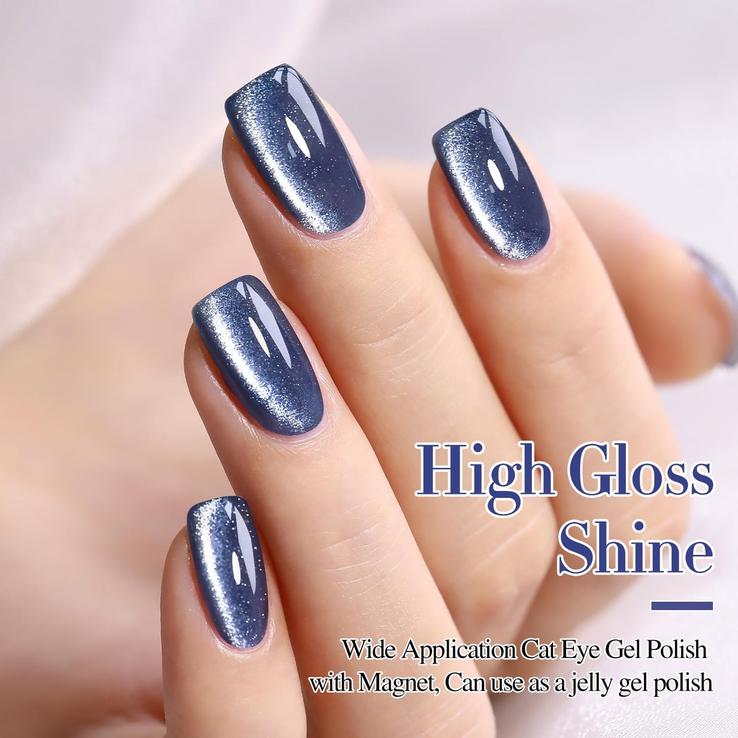 Double Rhythm 0.5 OZ Cat Eye Gel Polish with Magnet 15ML Holographic Glitter Shimmer Translucent Jelly Color Magnetic Polish Salon DIY at Home (Dark Blue-MC1044)
