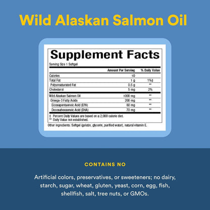 Natural Factors Wild Alaskan Salmon Oil Provides Omega-3, EPA, DHA & Vitamin D, Supports Brain & Heart Health, 180 Softgels