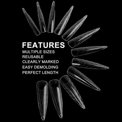120Pcs Dual Nail Forms,Long Almond Extension Poly nail gel Nail Forms Full Cover Reusable Nail Molds 12 Sizes for Solid Nail Gel Glue Nail Art Design Salon&DIY(Extra Long Almond)
