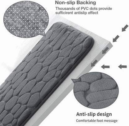 YIHOUSE Memory Foam Runner Rug, Cobblestone Bathroom Runner Rugs Super Water Absorbent Bath Mats for Bathroom Machine Washable Bath Rugs Runner for Hallway Bedroom Laundry Room(24 x 47,Dark Gray)