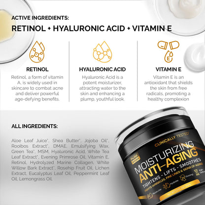 Men's Face Cream Moisturizer - Anti-Aging Cream For Men, Collagen, Retinol & Hyaluronic Acid - Day & Night - Facial Skin Care- Anti Wrinkle 1.7 oz