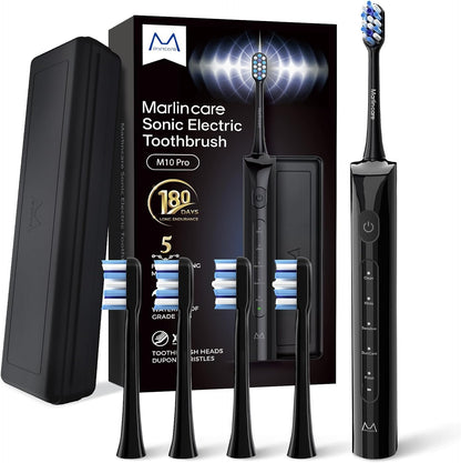 Electric Toothbrush for Adults, Rechargeable Sonic Travel Toothbrush Teens with 4 Brush Heads-180 Days Battery Life, 55000VPM, 5 Modes Smart Timer& Travel Case, Black