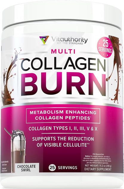 Vitauthority Collagen Peptides Powder Weight Loss Supplements | Hydrolyzed Beauty Complex for Women, Hair Skin Nails | Fat Burning Support | Chocolate Flavored 25 Servings