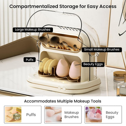 KAYUSO Electric Makeup Brush Dryer Machine, 3 in 1 Automatic Makeup Brush Dryer and Storage with Cover, Timed Cleaning Tool for Most Size Brushes and Sponges