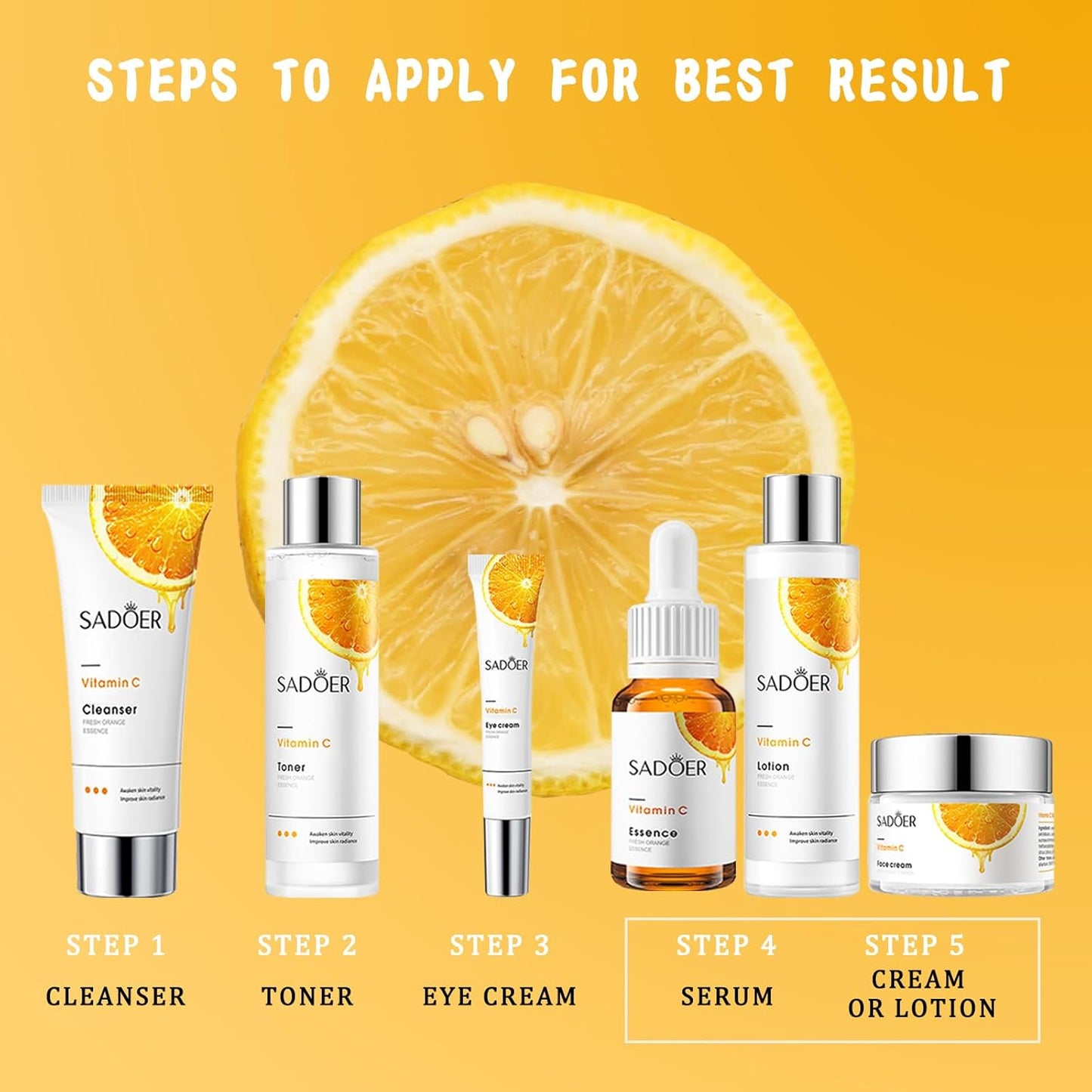 Vitamin C Daily Skin Care Set Daily Moisturizing & Nourishing Fresh Orange Essence Skin Care Set Vitamin Essence Six-piece Set