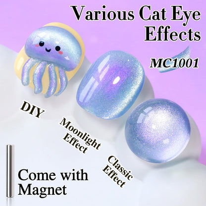 Double Rhythm 0.5 OZ Cat Eye Gel Polish with Magnet 15ML Holographic Glitter Shimmer Translucent Jelly Color Magnetic Nail Polish Salon DIY at Home (MC1001)
