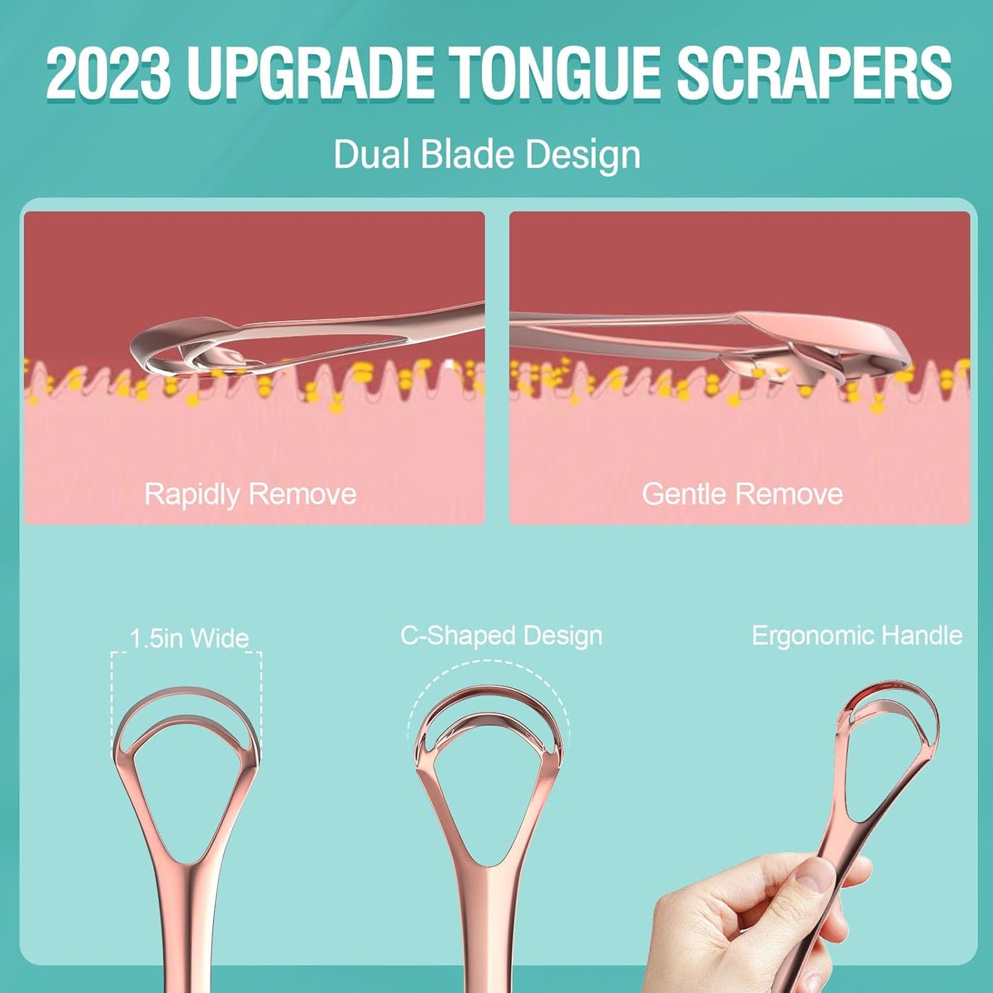 RONAVO Tongue Scraper for Adult with Thick Tongue Coating, Dual Scraper Design for Deep Clean Oral Care, Remove Bad Breath, for The Coffee Lover, Night Owls, Elderly, 2 Colors
