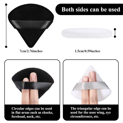 Maitys 12 Pieces Powder Puff Triangle Face Makeup Cosmetic for Loose Powder Soft Body Washable Reusable Foundation Sponge Mineral Wet Dry Makeup Tool(Black, White, Small)