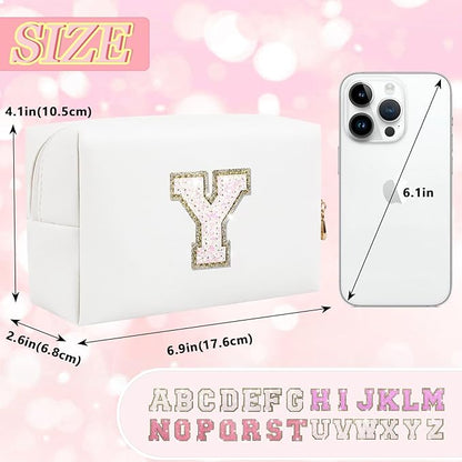 Initial letter patch makeup bag,