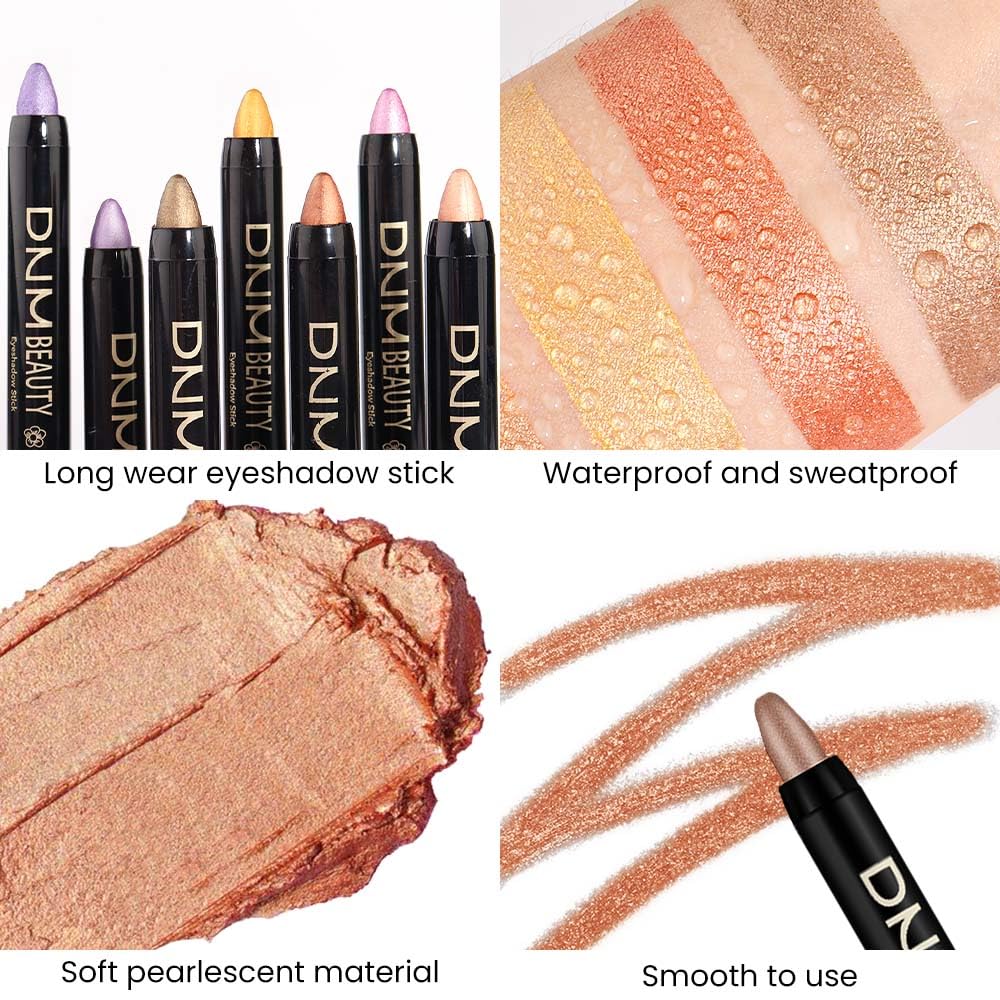 evpct Bronze Gold Shimmer Cream Eye Shadow Brightener Sticks Set for Eyes, Bronze Gold Shimmery Matte Pencil Eye shadow Applicator Stick Pen Palette Makeup Waterproof sombras en crema para ojos 05#