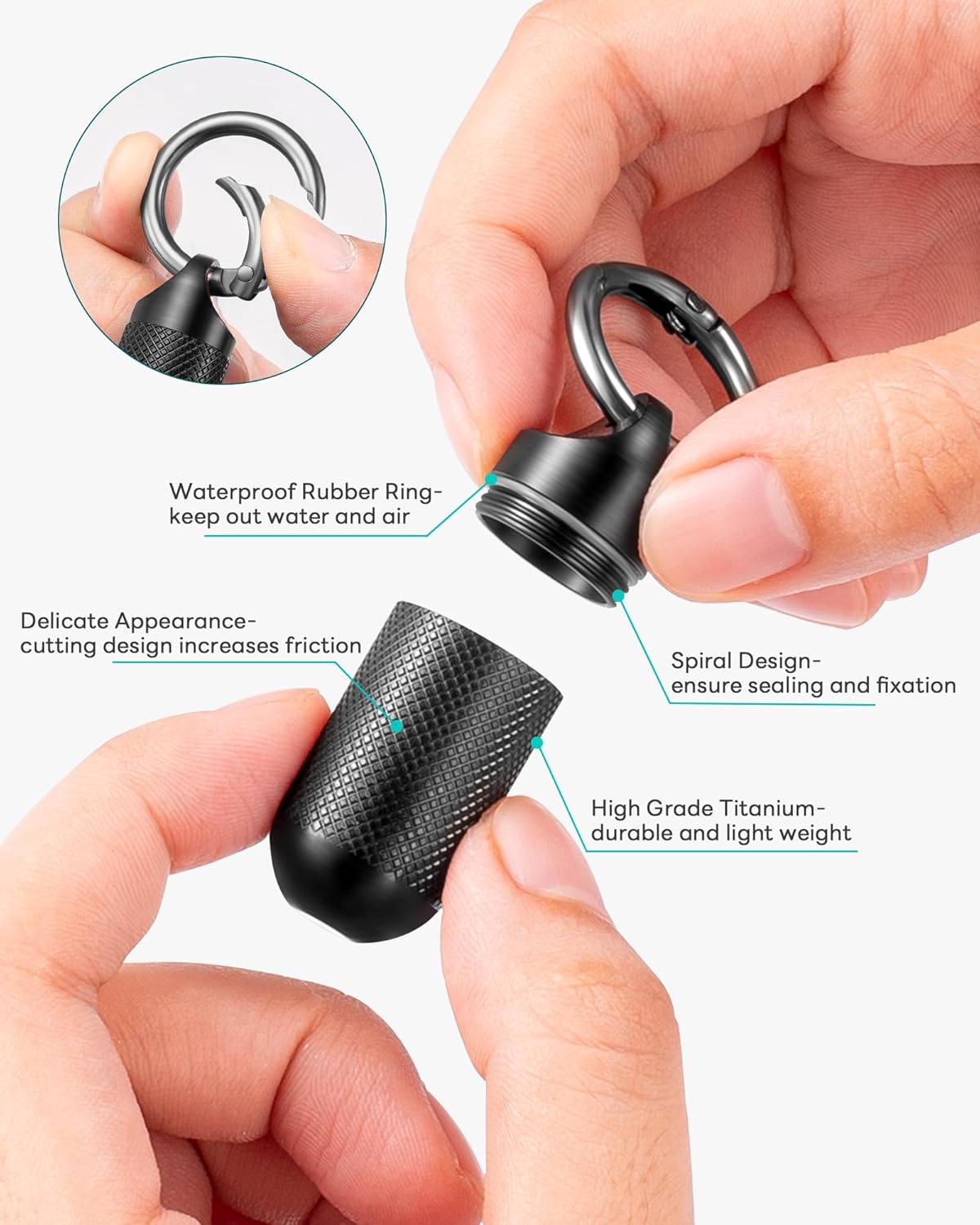 TISUR Small Pill Keychain Container, Mini Portable Titanium Keychain Pill Holder, Pocket Travel Bottle Metal Purse Box Case Black (Large Black-0.63inch)
