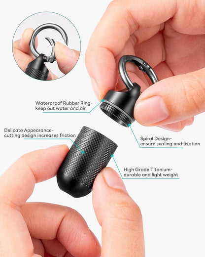 TISUR Small Pill Keychain Container, Mini Portable Titanium Keychain Pill Holder, Pocket Travel Bottle Metal Purse Box Case Black (Large Black-0.63inch)