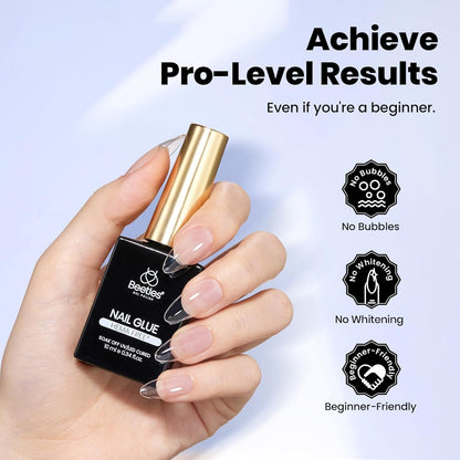 Beetles HEMA-Free Nail Glue & Primer Set, 2Pcs 10ml Super Strong 9 in 1 Nail Glue Gel and Bond Primer for Acrylic Fast Dry Nail Supplies, Long-Lasting Professional Nail Kit, U V Light Required