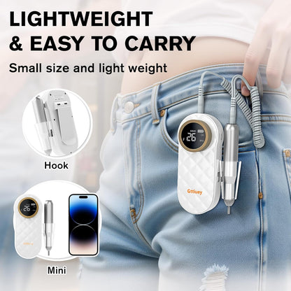 Electric Nail Drill, 35000RPM Nail Drill, Professional Rechargeable Nail File for Acrylic Nails Gel Polishing Removing,Efile Nail Kit for Manicure Salon Home