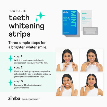 Zimba Teeth Whitening Strips for Teeth Sensitive, White Strips for Teeth Whitening, Teeth Whitener Stain Remover 28 White Strips Included Per Pack, 2 Pack (14 Day Treatment), Spearmint and Watermelon